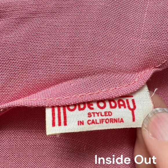 1950s Mode O’Day Pink Day Dress Pockets Lucite Rhinestone Buttons 33” Waist VNTG - Picture 6 of 16